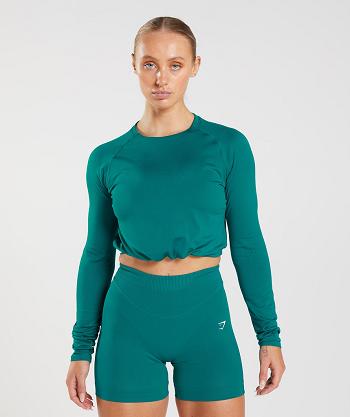 Dámské Long Sleeve Gymshark Sweat Seamless Tyrkysové | CZ 3512GSO